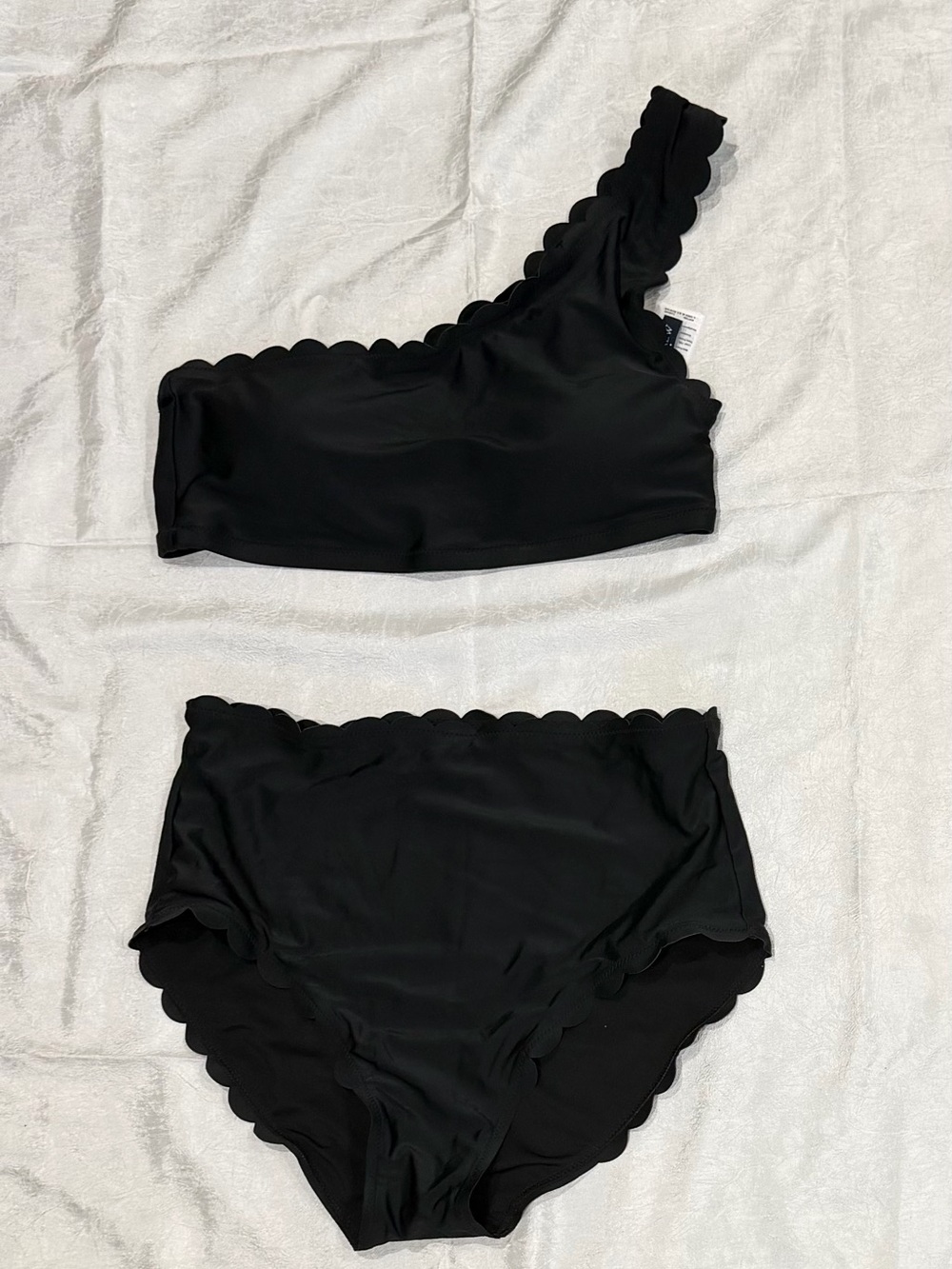 J.Crew Scalloped One-Shoulder Bikini Set Black Size M NWT
